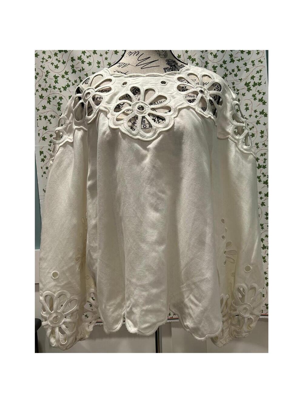 Jonathan Simkhai Sora Broderie Anglaise Puff Sleeve Top Sz L
